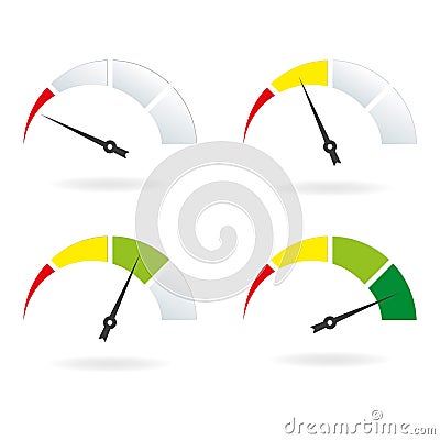 Speedometer icon set. Meter with arrow and gauge symbol. Vector illustration Vector Illustration
